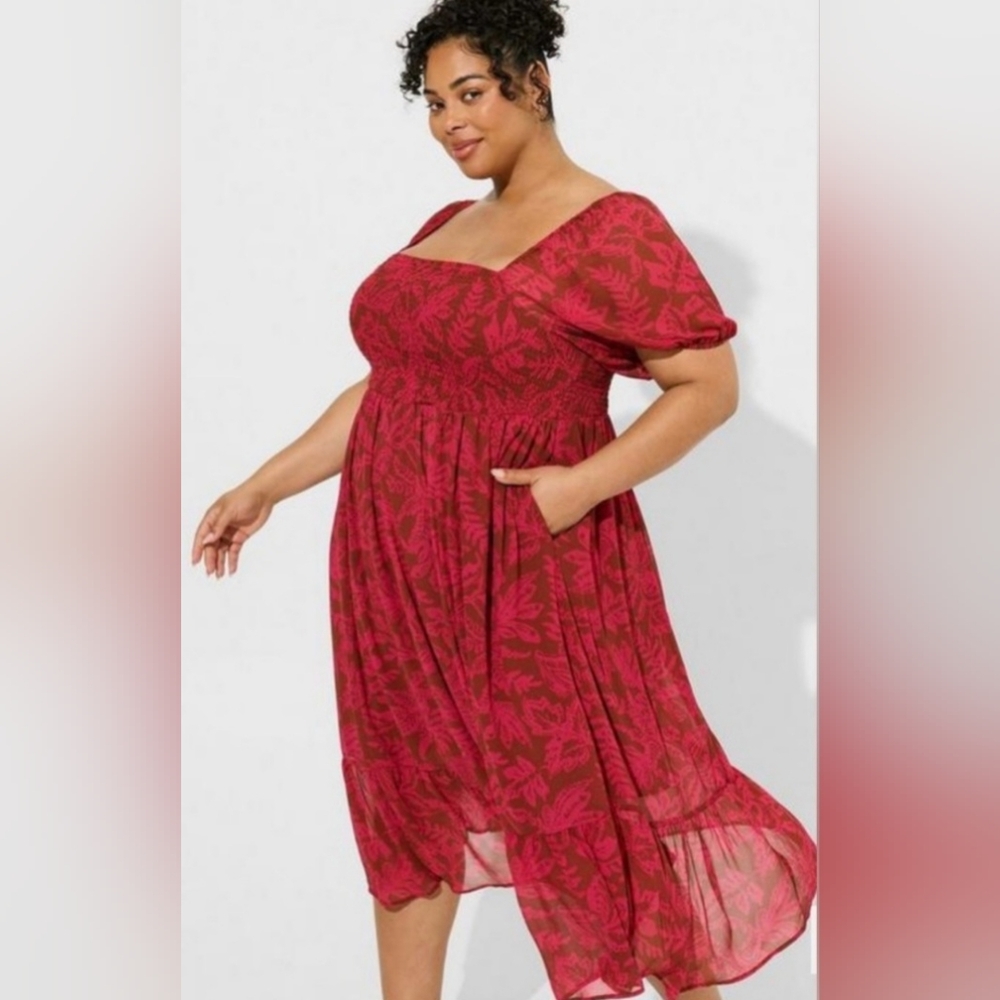 torrid Red Leaf-Print Midi Dress
